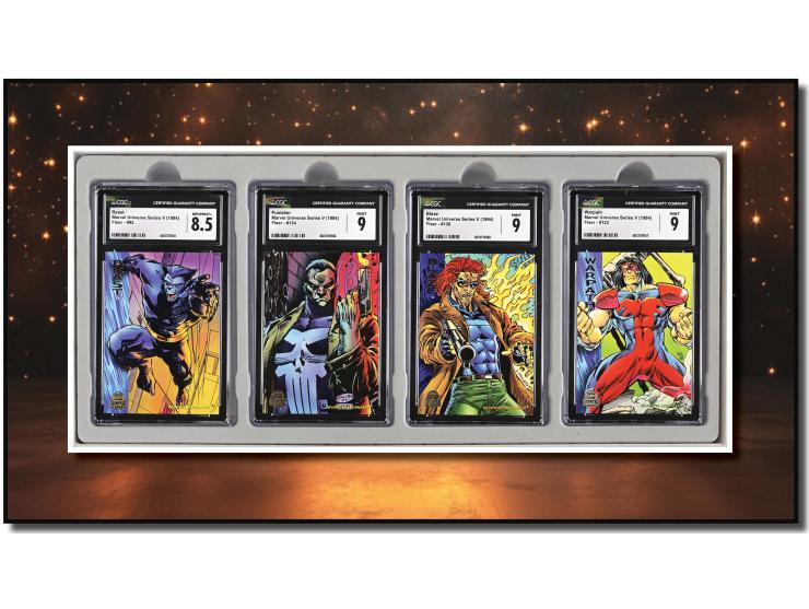 This curated set of four cards is a magnificent visual feast, paying homage to the gritty hero aesthetics of the 1994 Marvel 